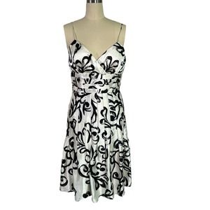 JS Collection Midi Dress Womens Sleeveless Floral, Black & White, Sz 8